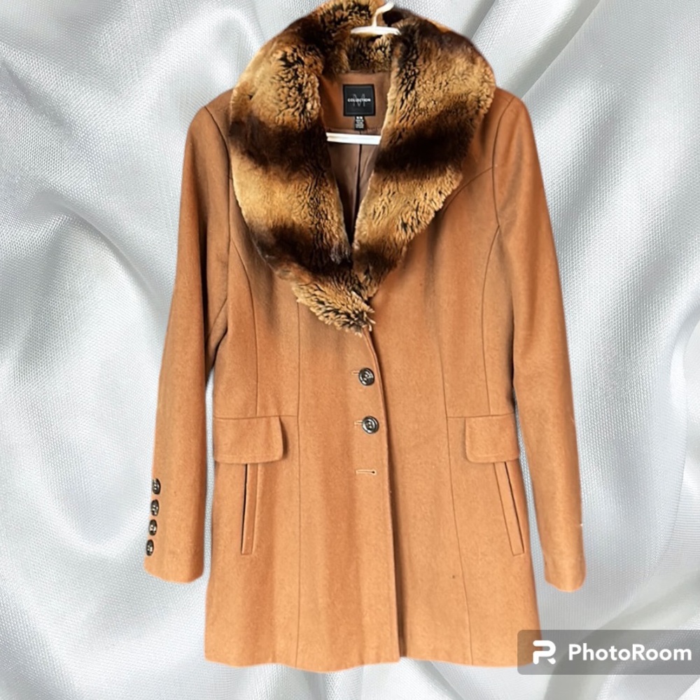 M COLLECTION vintage brown fitted coat with faux fur collar size medium - Picture 2 of 16